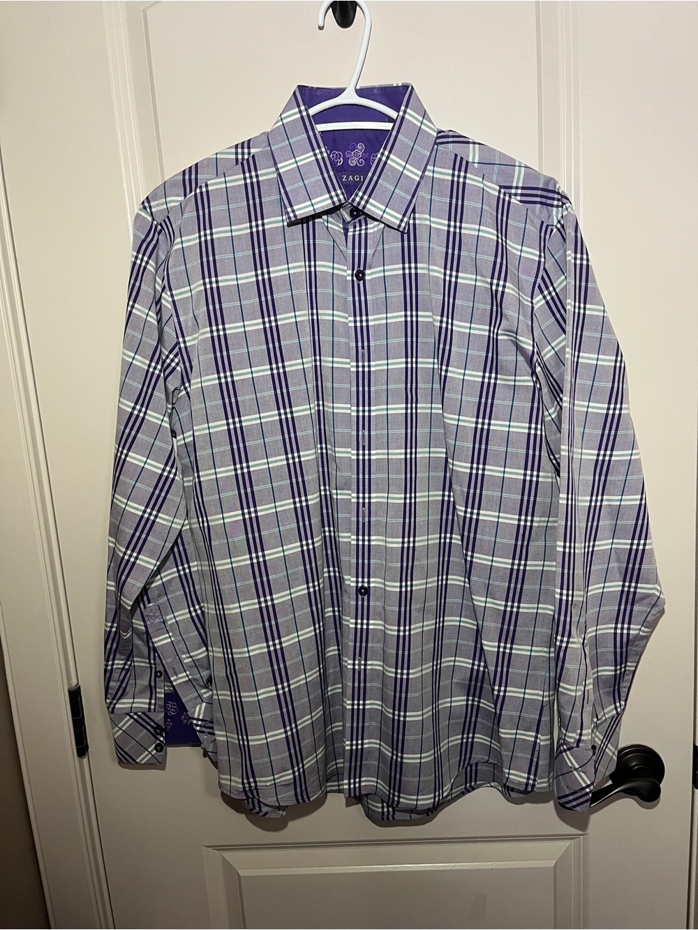 NWOT Zagiri Men's Purple Plaid Button-Down Shirt